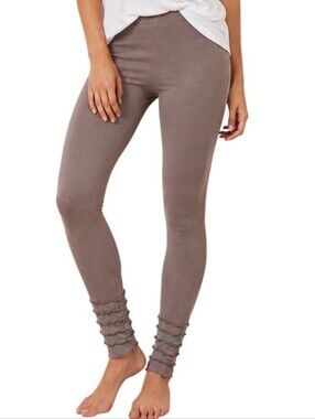 Neon Buddha Leggings Women Medium Taupe Cotton Stretch Lounge Yoga Ruffle Hem